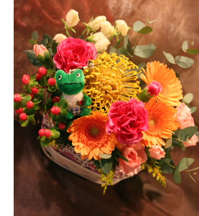 スタンド花　花束　花ギフト　花を贈る　フラワーギフト　誕生日花カエル